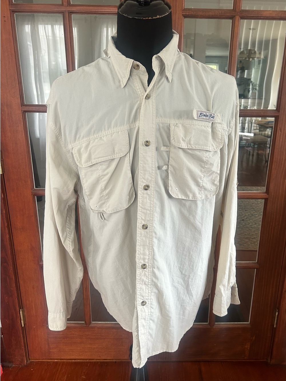 Columbia Fishing Shirt Mens XL Beige Long Sleeve Button Down Vented